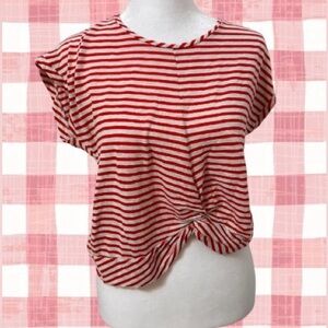 Motivi Red and White Striped Short Sleeve Top